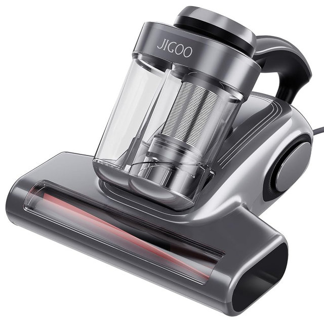 JIGOO Bed Vacuum Cleaner with Dust Sensor, Mattress Vacuum Cleaner with UV & Ultrasonic and High Heating, 13Kpa Suction 500W Powerful Double-Cup Handheld Vacuums (J300, Gray)
