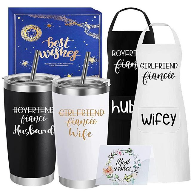 Husband and Wife Travel Tumbler Apron Set Wedding Gifts for Couples Unique 2022 His and Hers Gifts Engagement Anniversary Valentine’s Day Bridal Shower Gifts for Bride Groom Mr Mrs Newlyweds