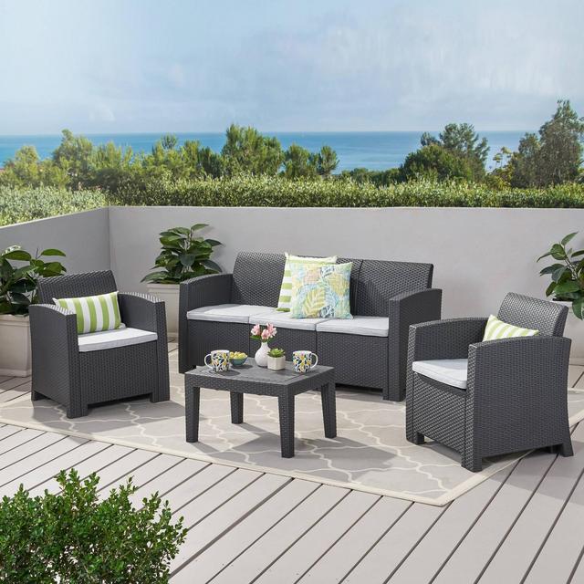 Jacksonville 4pc Faux Wicker Chat Set - Charcoal - Christopher Knight Home