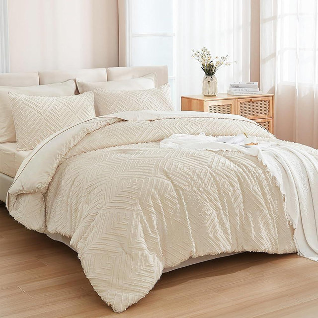 Andency California King Comforter Set Beige - 7 Pieces Bed in a Bag Cal King Bedding Comforter Sets, Tufted Lightweight Fluffy Bed Set with Comforter, Sheets, Pillowcases & Shams