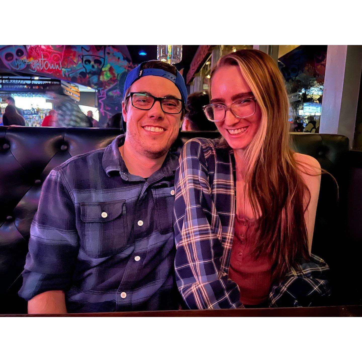 Just a happy dinner date together visiting friends.