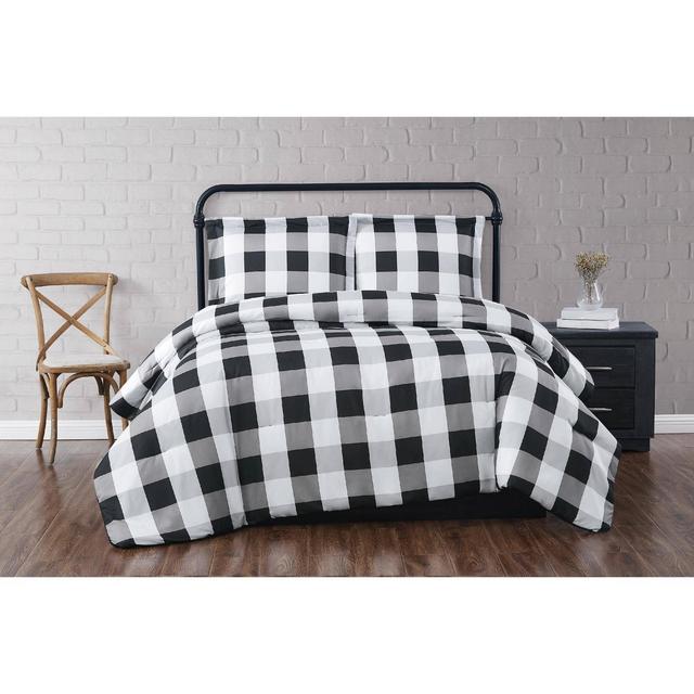 Full/Queen Everyday Buffalo Plaid Duvet Set Black - Truly Soft