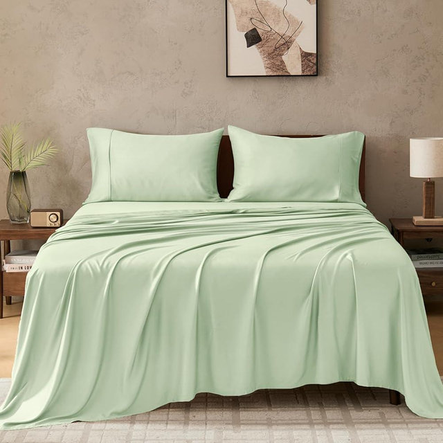 GOKOTTA Queen Sheet Set, 100% Rayon Derived from Bamboo Sheets Queen Size, Soft & Breathable Sheets, 16" Deep Pocket Queen Sheets with Elastic Corner Straps, Moisture Wicking, Double Stitching