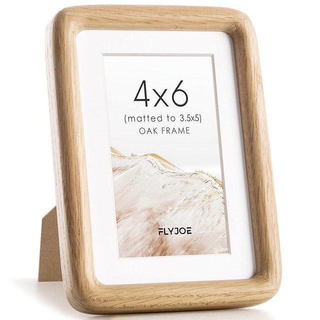 FLYJOE 4x6 Picture Frame, Natural Solid OAK Wood Photo Collage Frame with HD Tempered Glass, Rounded Corner Wooden Frame 4 x 6 Matted to 3.5x5, Gallery Wall Frames for Art, Wall or Tabletop Display