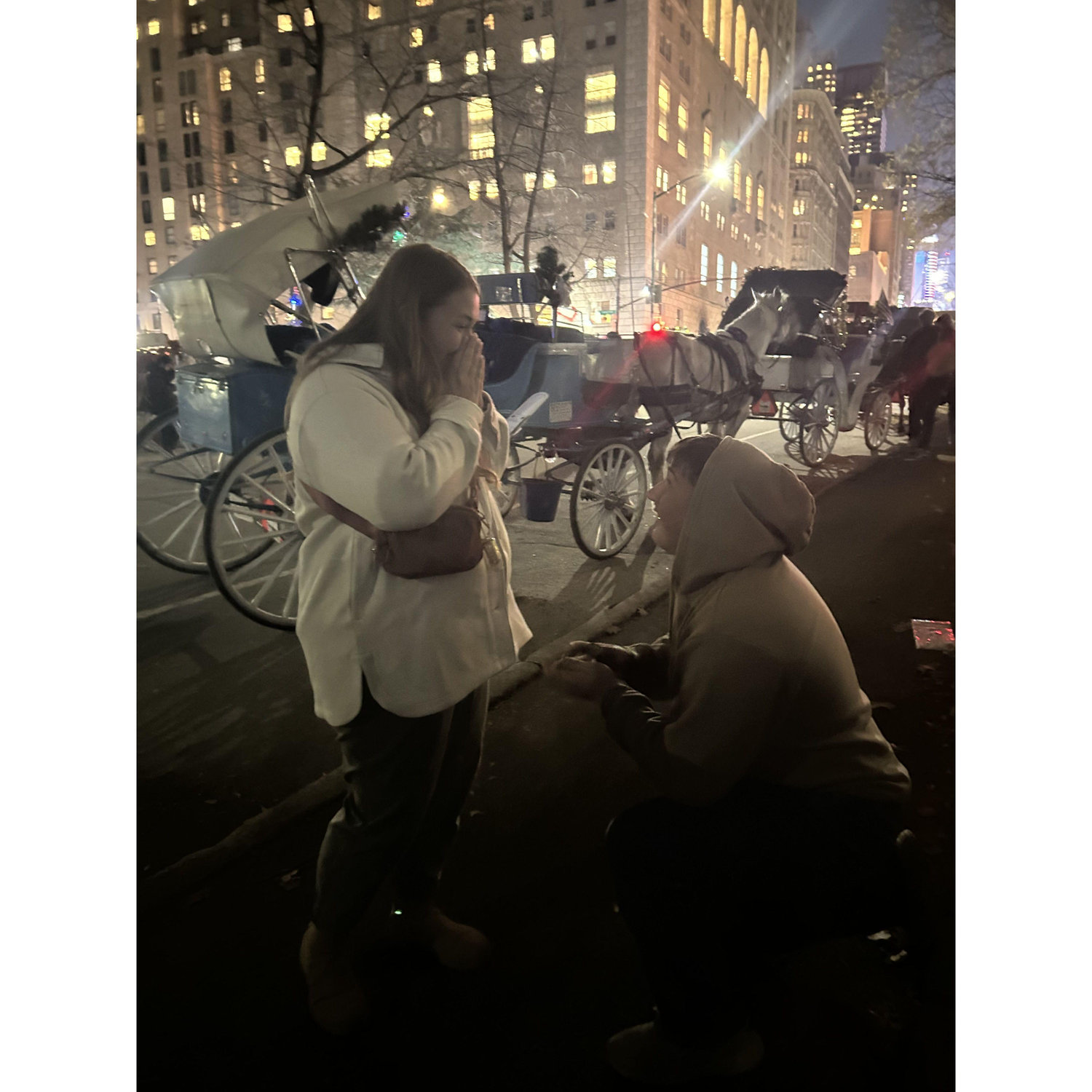 We both went on a vacation with Blake's family to New York City again. This time, we got engaged in Central Park after going on a white horse carriage ride! December 16, 2023 <3