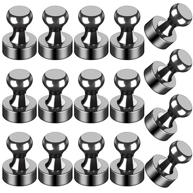 LOVIMAG 16Pcs Strong Fridge Magnets,Black Refrigerator Magnets, Push Pin Magnets,Strong Whiteboard Magnets for Locker, Map, Kitchen, Office, School, Adults