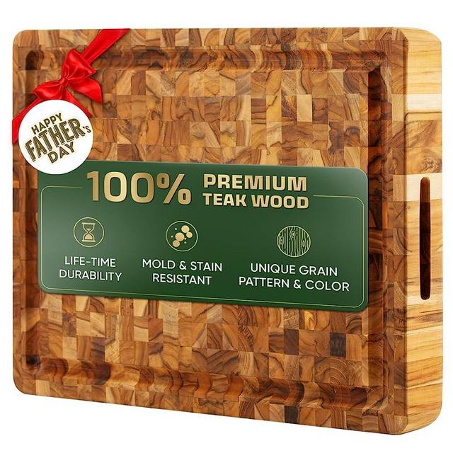 Yes4All Durable Teak Cutting Board for Kitchen, [24''L x 18''W x 1.5” Thick],Extra Large End Grain Wood Cutting Boards with Juice Groove, Hand Grips, Reversible - Gifts for your father