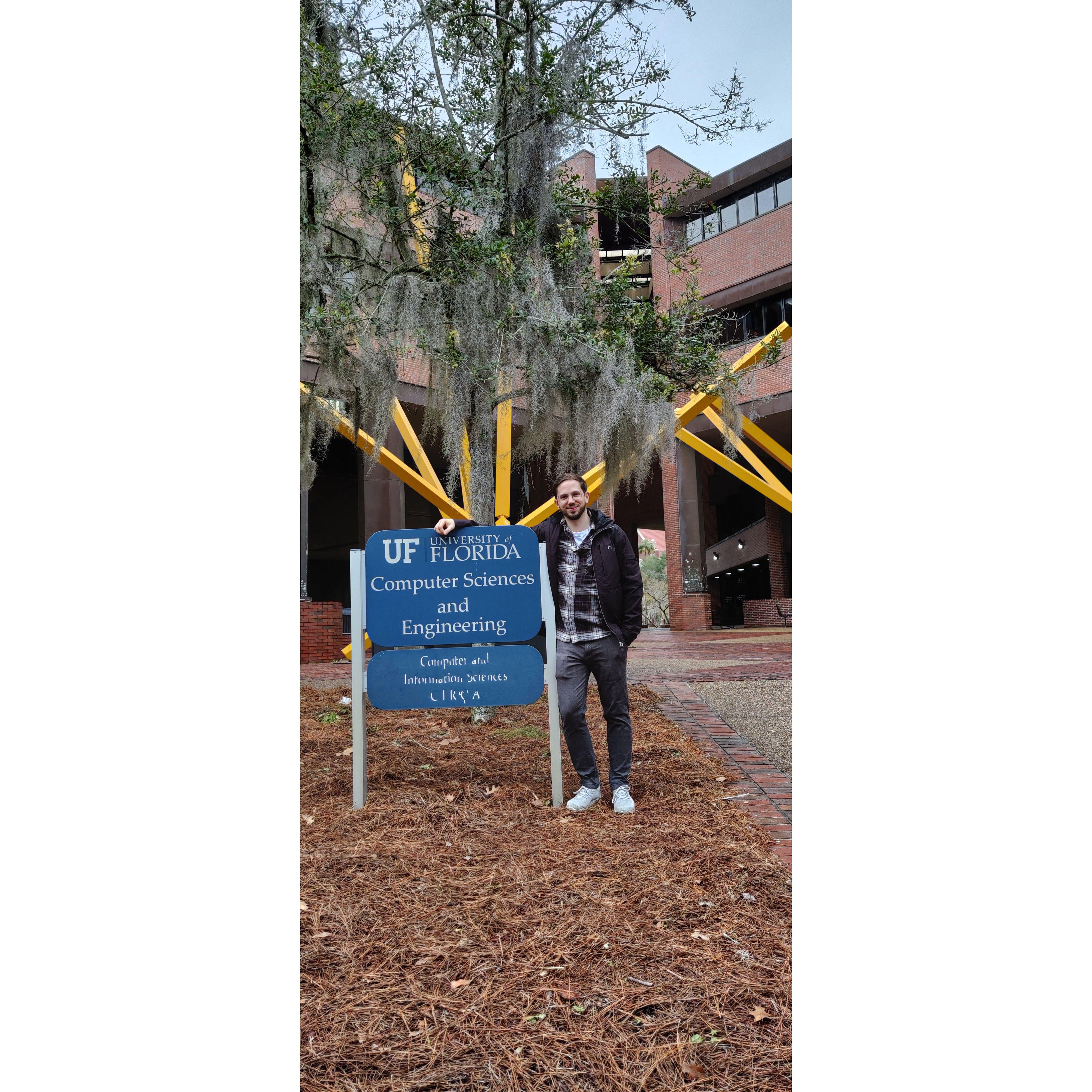 Ember showing Sebastian where he would've studied had he been lucky enough to have been a Florida Gator by degree, now he just gets the perks through marriage! Go Gators!