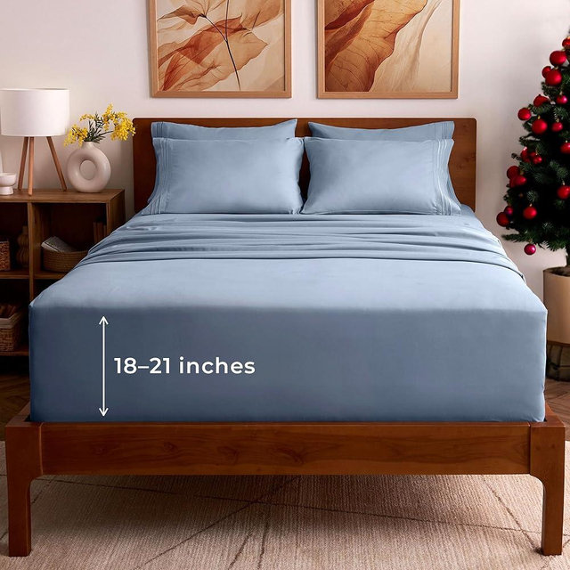 Mellanni Iconic Queen Sheet Set - 6-Piece Bed Sheets, (Including 4 Pillowcases), 21-Inch Extra Deep Pocket, Easy Care, Ultra Soft, Cooling Sheets, Brushed Microfiber - Blue Hydrangea