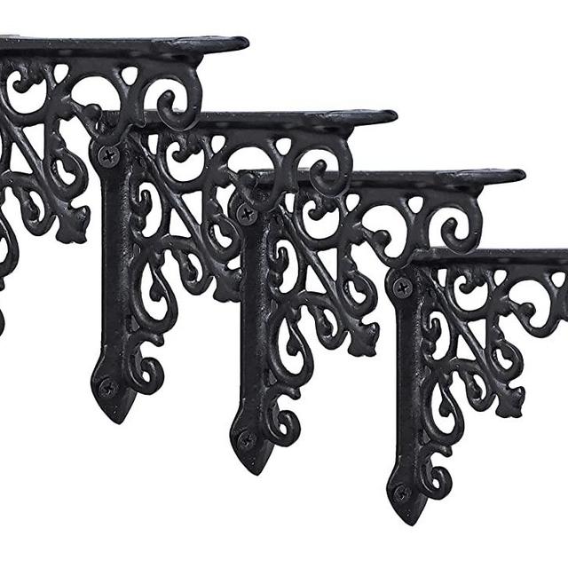 4 Pack Heavy Duty and Thick Cast Iron Victorian Shelf Bracket, Small 5x1x 5 inches, L-Shaped Shelf Bracket, DIY Projects, Hardware Included, js-90-061 by North American Country Home