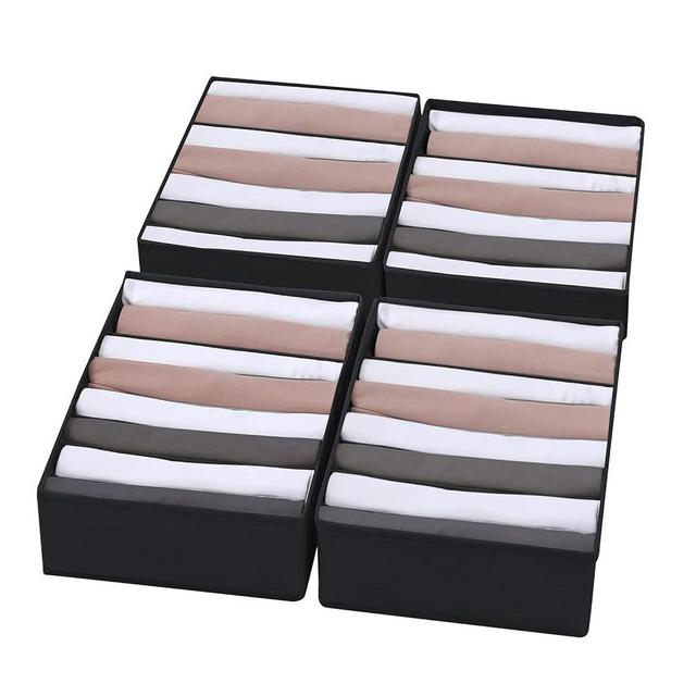 Coorganisers 4 Packs T-shirt Drawer Organizers for Clothing,8 Grids Compartment Storage Box Wardrobe Clothes Organizer, Washable Clothes Organizer for Folded Clothes, T-shirt, Legging（Black ）