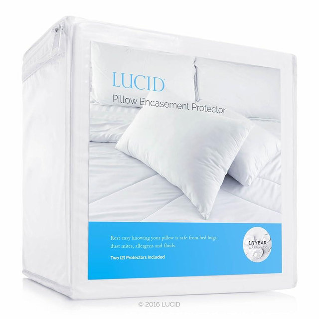 LUCID Zippered Pillow Encasement – Waterproof Standard Size Pillow Protector – Shields All Sides – Quiet cover – White