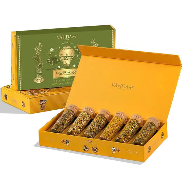 VAHDAM, Limited Edition - Turmeric Herbal Wellness Tea Gift Set - 6 Oprah's Favourite Turmeric Herbal Blends in Gift Box | Gluten Free, Non GMO | Christmas Tea Gifts for Everyone