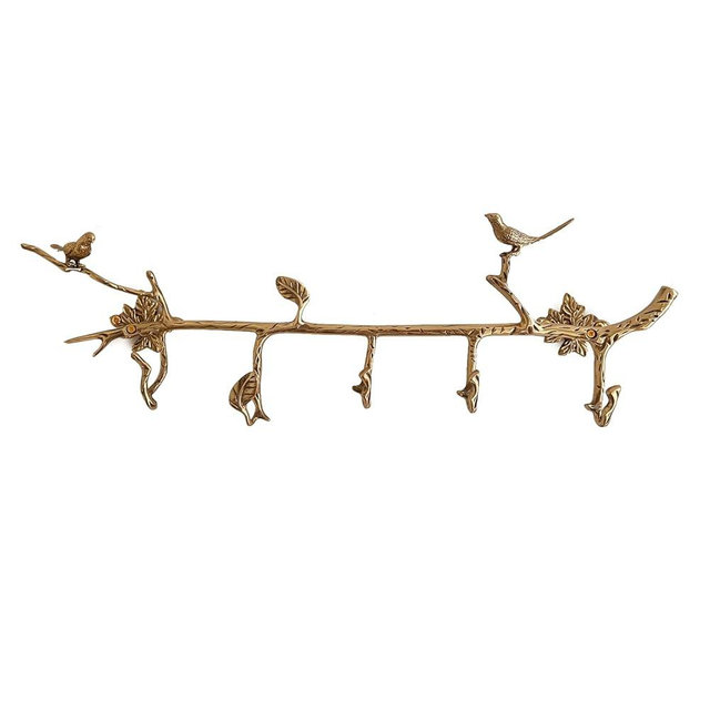CatchDragon Vintage Antique Brass Wall Hook - Bird on Branch Decorative Gold Wall Mount for Coat, Key, Towel
