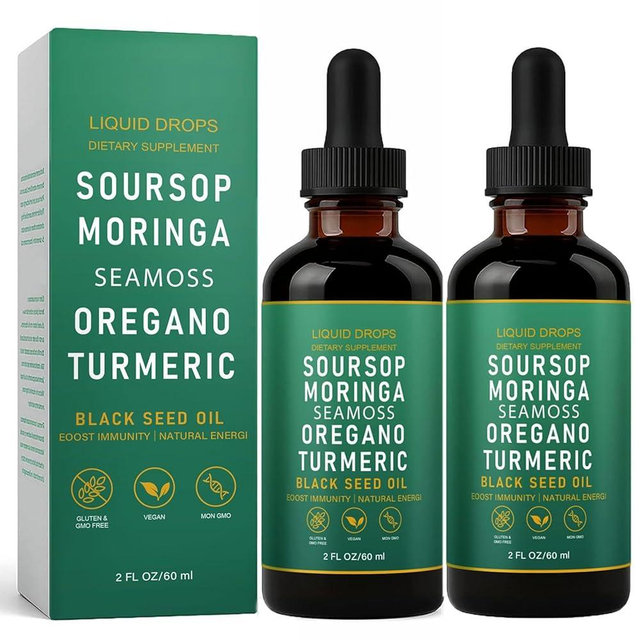 QIZFYZZ Soursop Bitters Liquid Drops, 10-in-1 Soursop Bitters Liquid Drops with Sea Moss, Moringa, Turmeric Oil, Black Seed Oil, Oregano for Overall Health, Joint Support (1)