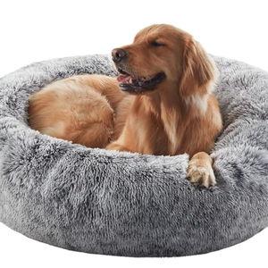 36 inches Donut Dog Bed for Large Dogs - Calming Fluffy Round Pet Bed with Removable & Washable Cover,Fits up to 80 lbs Pets (Dark Grey,Large)