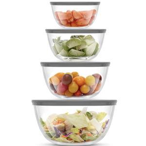 Grey Kitchen Glass Food Mixing Bowls With Lids - Grey