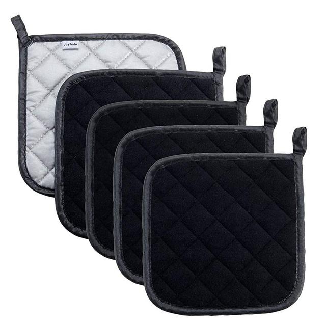 Pot Holders Cotton Made Machine Washable Heat Resistant Potholder, Pot Holder, Hot Pads, Trivet for Cooking and Baking (5, Black)