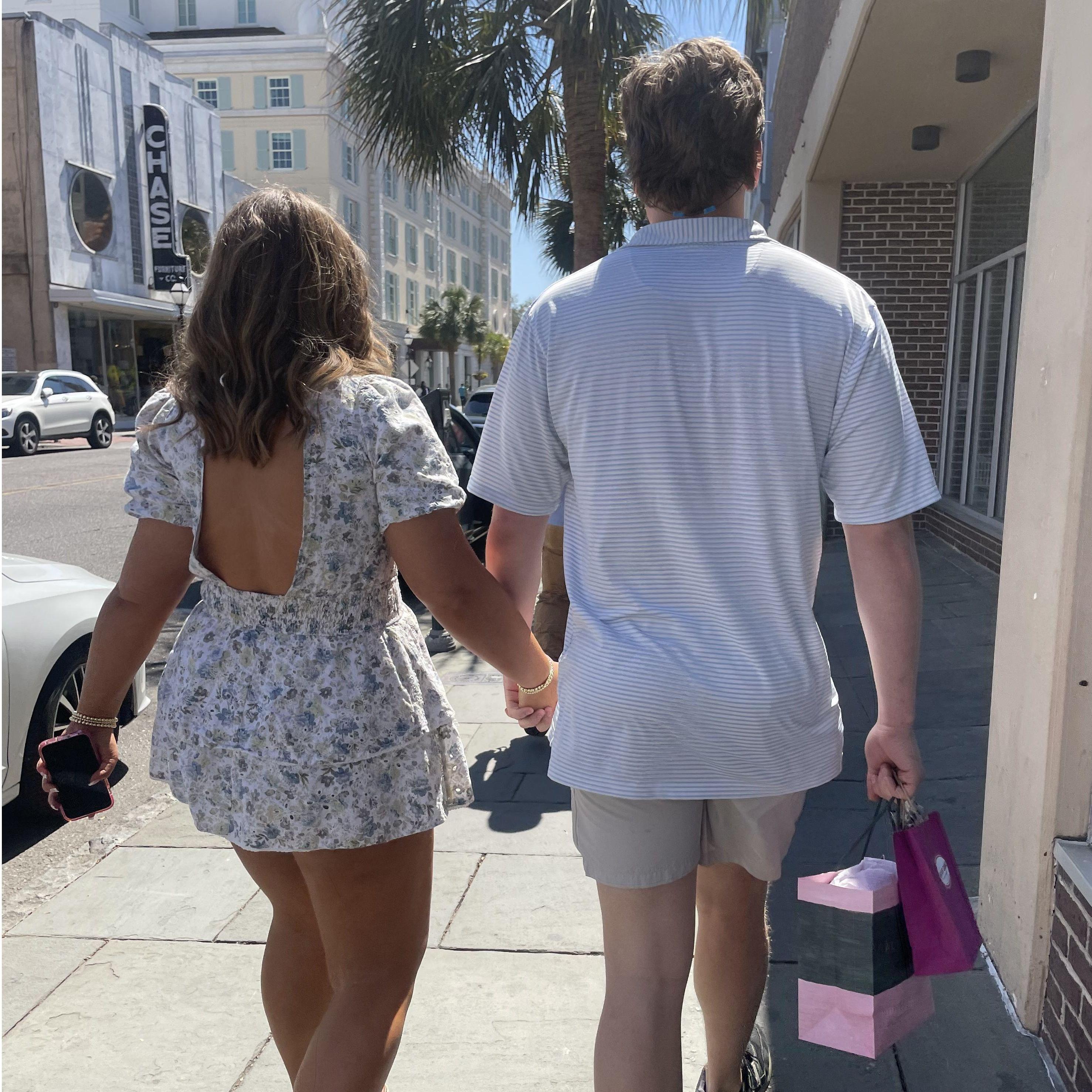 Walking back to the car with a new dress and treats for Crockett in hand!
