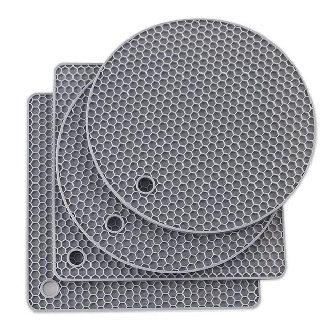 Joyhalo Silicone Trivet Mats Pot Holder Hot Pads Plate Holder Heat Resistant Non-Slip Gripper Pad Garlic Peeler Drying Mat Coasters, Gray