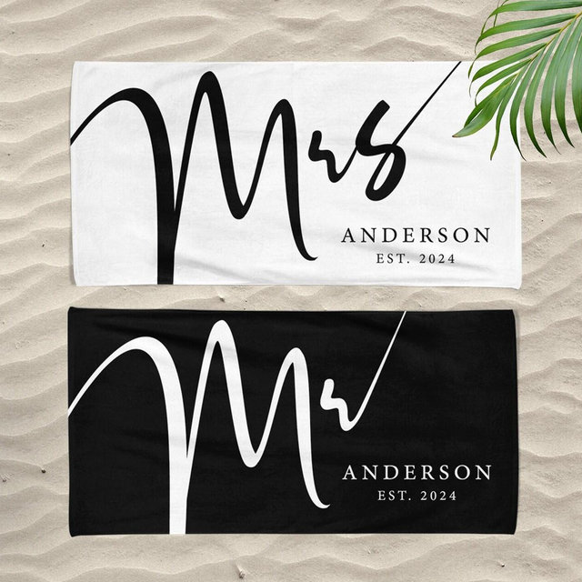 Honeymoon Mr. and Mrs. Beach Towels, Bride Personalized Beach Towel, Newlywed Gift, Groom Gift, Bachelorette Trip, Bridal Shower Gift,