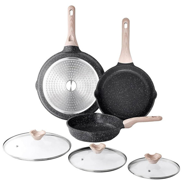 Kordisen Nonstick Frying Pan Set with Lids, 3 Piece Skillet Set, Healthy Induction Cookware Cooking Pan, Stay-Cool Handle, Compatible with All Stovetops, PFOA Free (9.5, 11, 12.5 Inch)