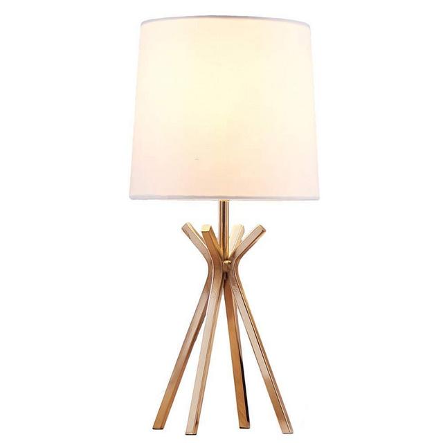 Popilion Modern Brass Metal Base Bedside Elegant Table Lamp, Small Table Lamps with White TC Fabric Lampshade for Bedroom Living Room Office