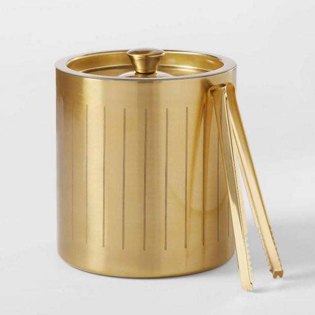 Gold Stainless Steel Ice Bucket with Tongs Gold