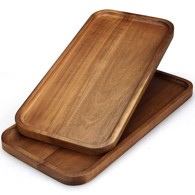 2 Pcs Rectangular Wooden Platters for Food Party Appetizer Fruit Serving Tray 16" x 8" Long Acacia Wood Cheese Charcuterie Board Rectangle Dinner Plates Cake Sandwich Snack Vegetable Cookie Platter