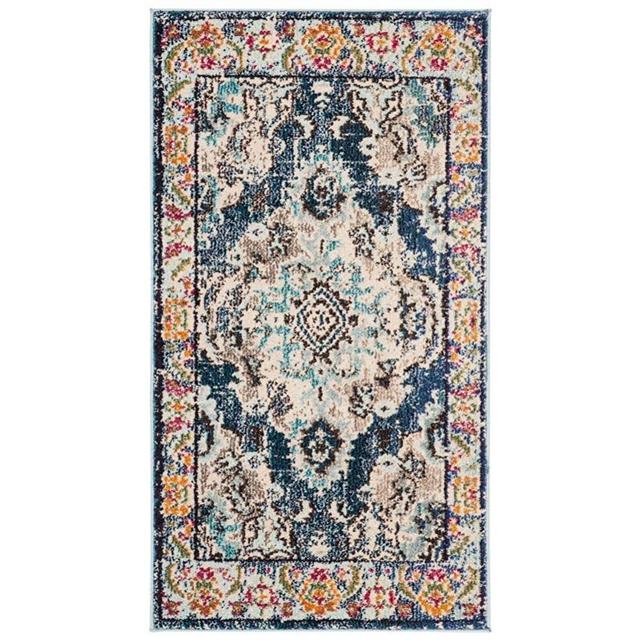 Safavieh Monaco Collection MNC243F Bohemian Chic Medallion Distressed Area Rug, 2' 2" x 4', Navy/Light Blue