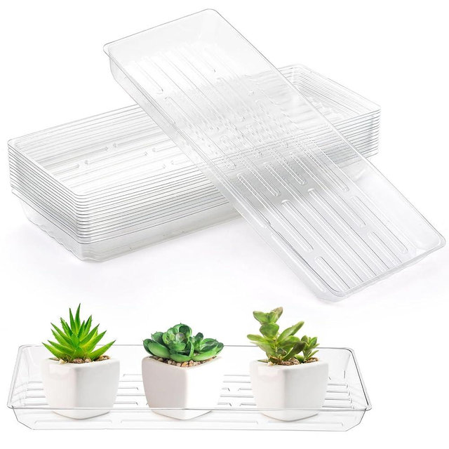 Kingrol 16 Pack Rectangular Plant Drip Trays, Clear Plant Saucers for Indoors, Thick Plastic Window Sill Plant Trays for Flower Pot Planter