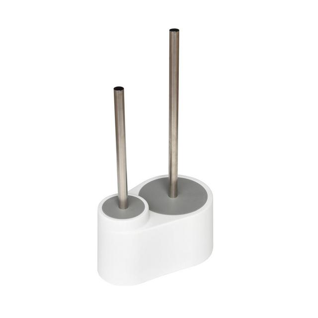 Simply Essential™ Metal/Plastic Toilet Brush and Plunger Set in White/Silver