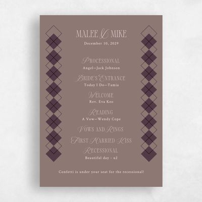Chocolate, Brown Wedding Program - Luca