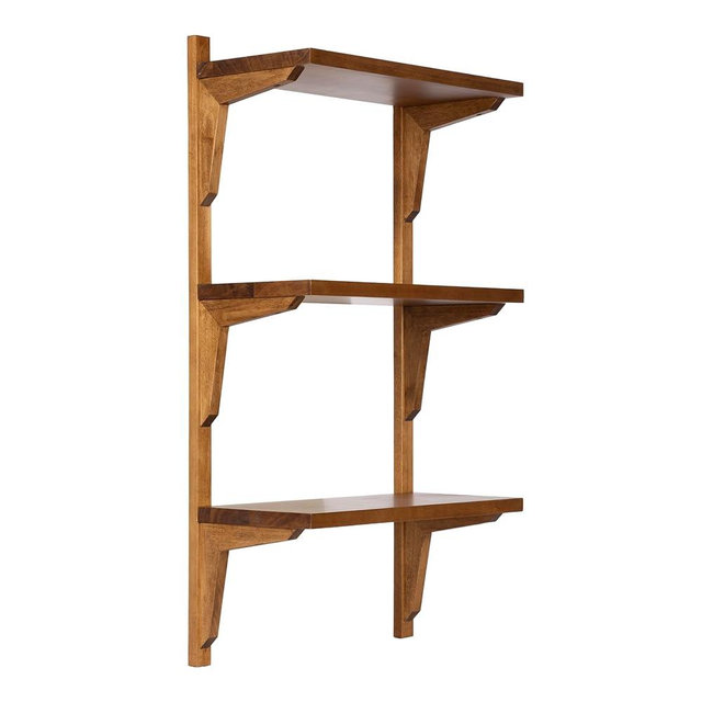 Kate and Laurel Meridien Modern Three-Tier Wooden Shelves, 18 x 9 x 32, Rustic Brown, Stunning Tiered Wall Shelf for Storage and Display as Cute Nursery Shelving or Bedroom Storage