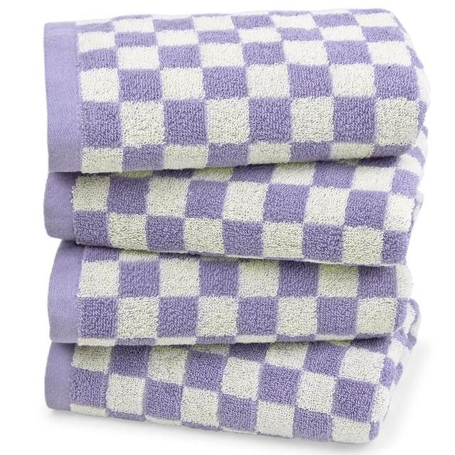 Jacquotha Hand Towel for Bathroom Guest Room Home - 100% Cotton Hand Towels Set Lilac Checkered Print, Extra Soft Absorbent 4-Piece Face Towel Set for Daily Use