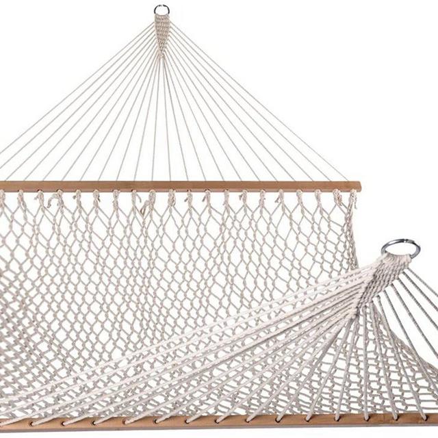 Lazy Daze Hammocks Cotton Rope Double Hammock With Wood Spreader, Chains And Hooks, For Two Person, 450 Pounds Capacity, Natural