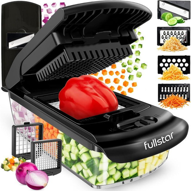 Fullstar The Original Pro Chopper - Vegetable Chopper and Spiralizer, Food Chopper with Container, Fruit Slicer, Kitchen Gadgets & Gifts, Home Essentials (6 in 1, Black)