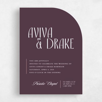 Dark Plum, Purple Wedding Invitation - Trogir Portrait