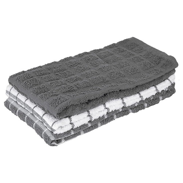 Ritz Premium Kitchen Towel Highly Absorbent, Super Soft, Long-Lasting, 100% Cotton Terry Dish Towels, Hand Towels, Tea Towels, Bar Towels, 3-Pack, 25"x15", Gray