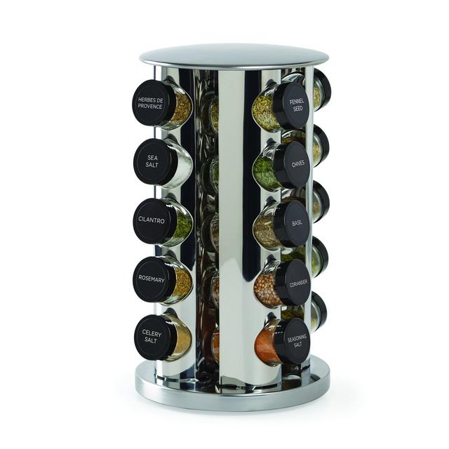 Kamenstein 30020 Revolving 20-Jar Countertop Spice Rack Tower Organizer with Free Spice Refills for 5 Years,Silver