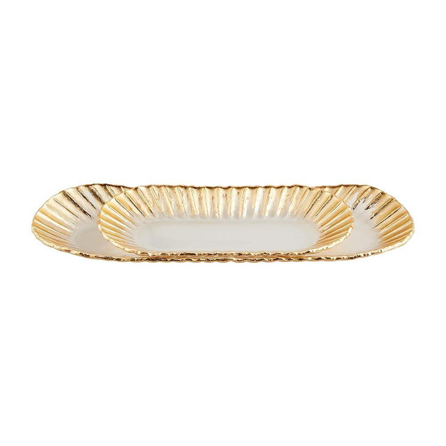 Mud Pie Gold Edge Glass Nested PLATTERS & TRAYS, small 5 3/4" x 11 3/4" | large 5 3/4" x 17 1/2"