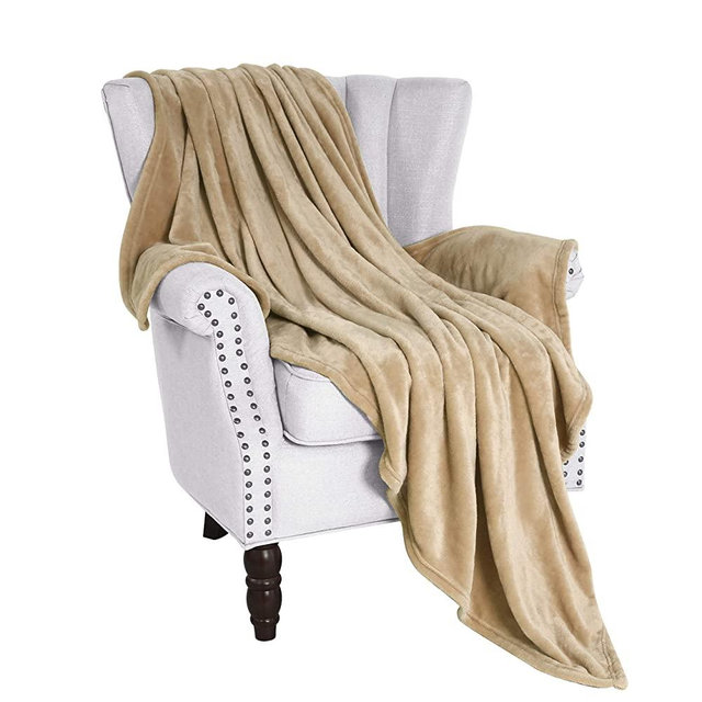 Exclusivo Mezcla Large Flannel Fleece Velvet Plush Throw Blanket – 50" x 70" (Camel)