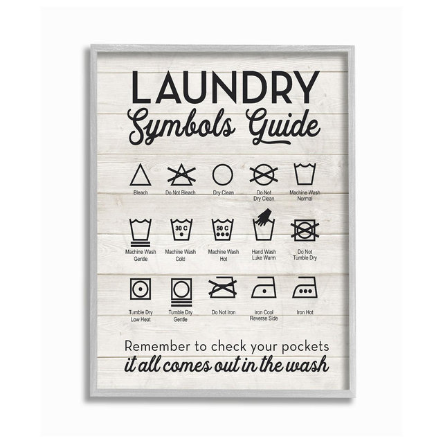 Stupell Industries Laundry Symbols Guide Typography Gray Framed Texturized Art, 11" L x 14" H