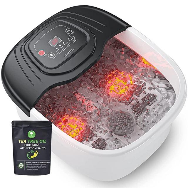 Foot Spa Bath Massager with Heat, Epsom Salt,Bubbles, Vibration and Red Light,8 Massage Roller Pedicure Foot Spa Tub for Stress Relief,Foot Soaker with Acupressure Massage Points&Temperature Control