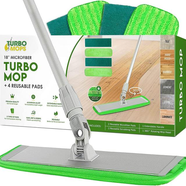 Turbo Microfiber Mop Floor Cleaning System with Reusable Pads