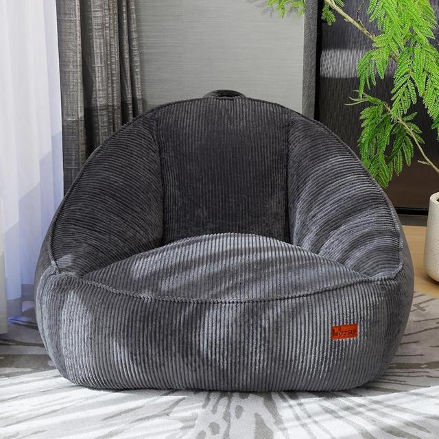 UODERS Giant Bean Bag Chair for Adults, Teens and Kids, Cozy Fluffy Corduroy Beanbag Chair with Filler, Large Floor Lounge Sofa for Living Room, Bedroom, Dorm, Gaming and Reading（L-Dark Grey）