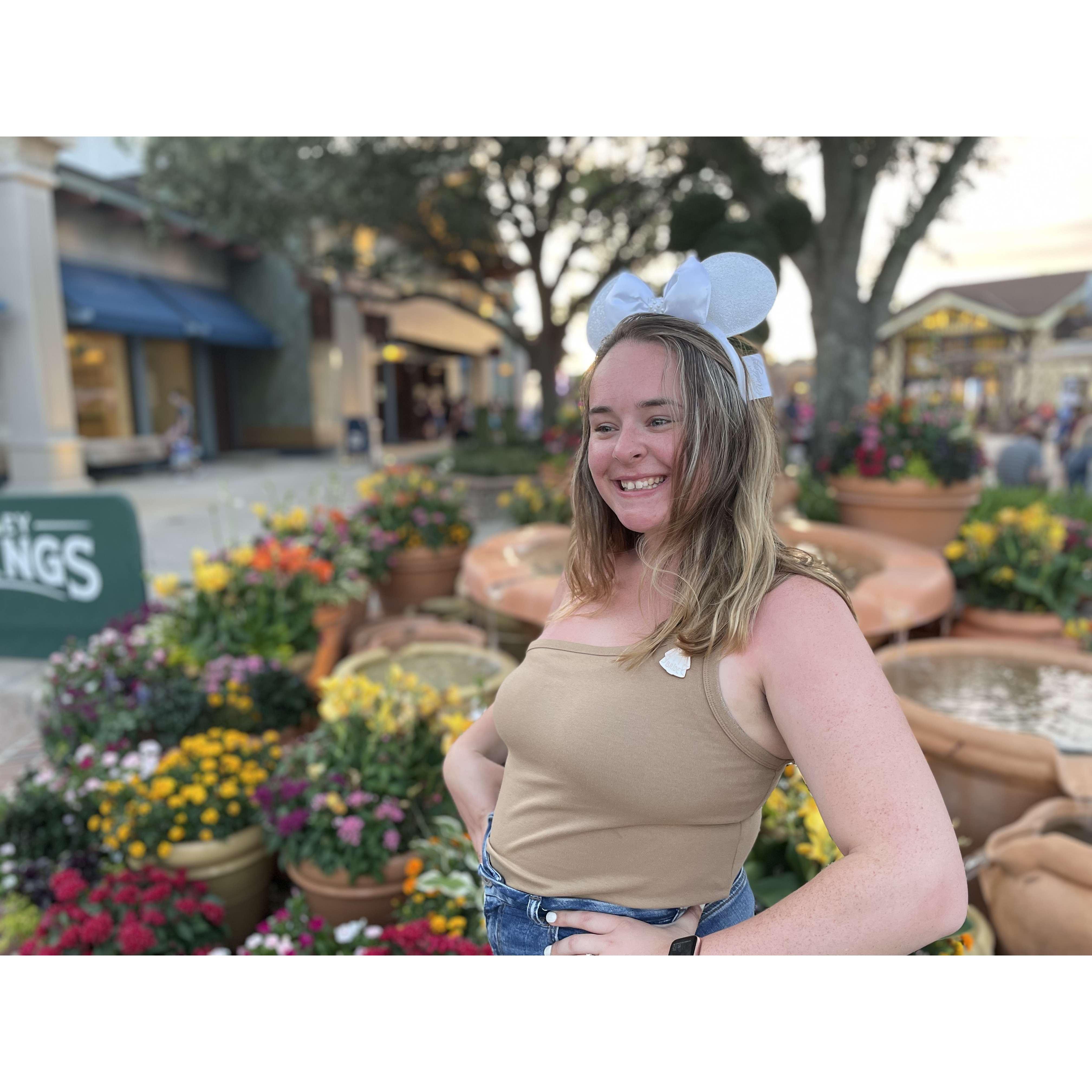 Leah celebrating becoming a bride in June of 2021 with her family in Disney.