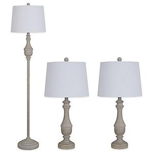Sadie 3-Piece Roomful Lamp Set in Distressed Faux Wood