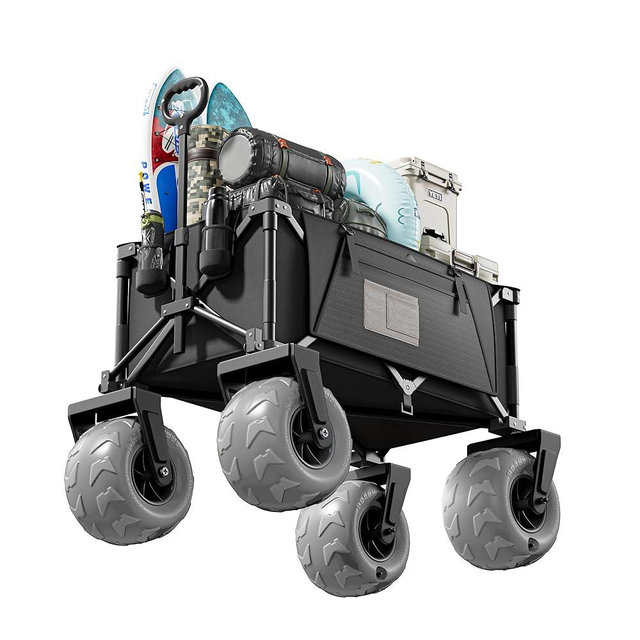 DXZ Beach Wagon Cart with Big Wheels for Sand – Folding Collapsible Wagon, Heavy Duty Wagons Carts Foldable for Beach, Camping, Outdoor Gear, Easy Setup Black Grey