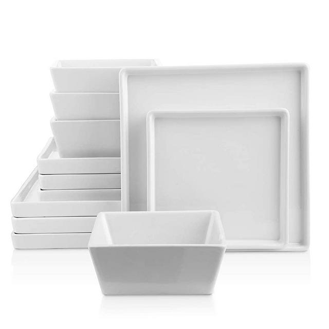 Stone lain Grace Square Stoneware Dinnerware Set, 12 Piece Service For 4, White